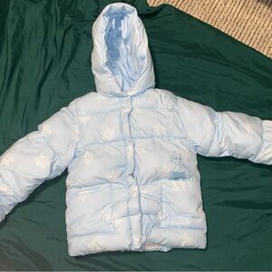 Disney Light Blue Puffer Jacket with Snowflake Design